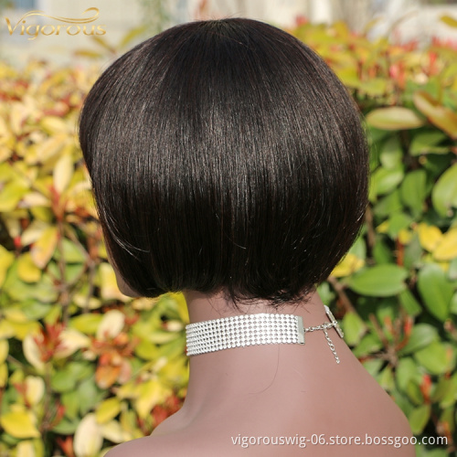 Straight black cheap wholesale short glueless private label inch bob pixie cut brazilian 100% real human hair wig black women